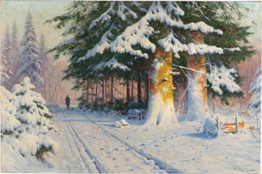 Hunter Returning Home in a Winter Woodland